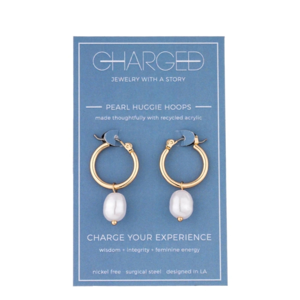 CHARGED - PEARL HUGGIE HOOPS